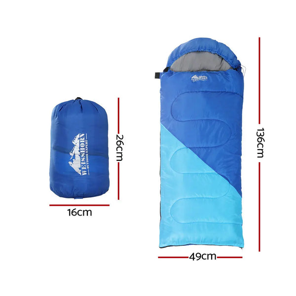 Weisshorn Sleeping Bag 136cm Kids Camping Hiking Winter Blue Deals499