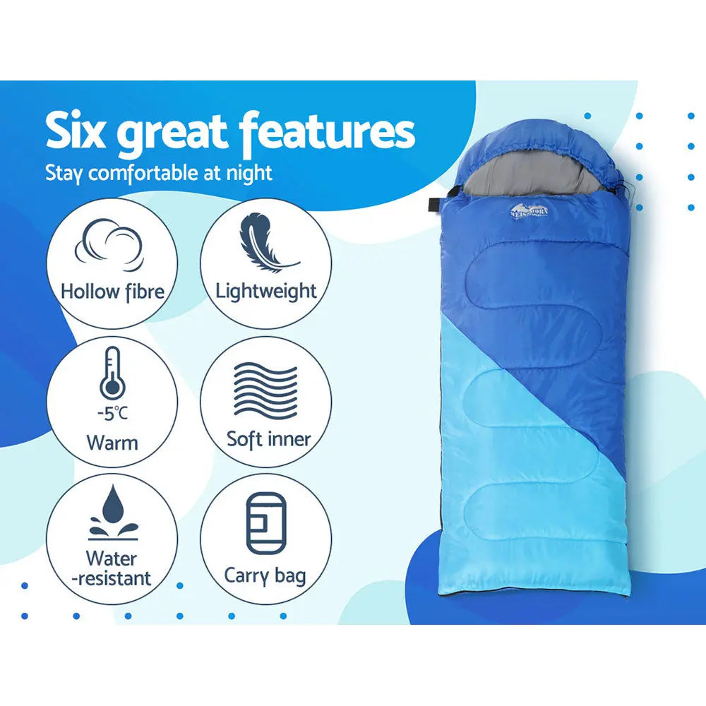 Weisshorn Sleeping Bag 136cm Kids Camping Hiking Winter Blue Deals499