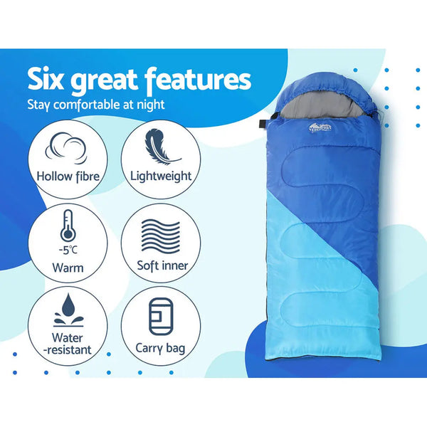 Weisshorn Sleeping Bag 136cm Kids Camping Hiking Winter Blue Deals499