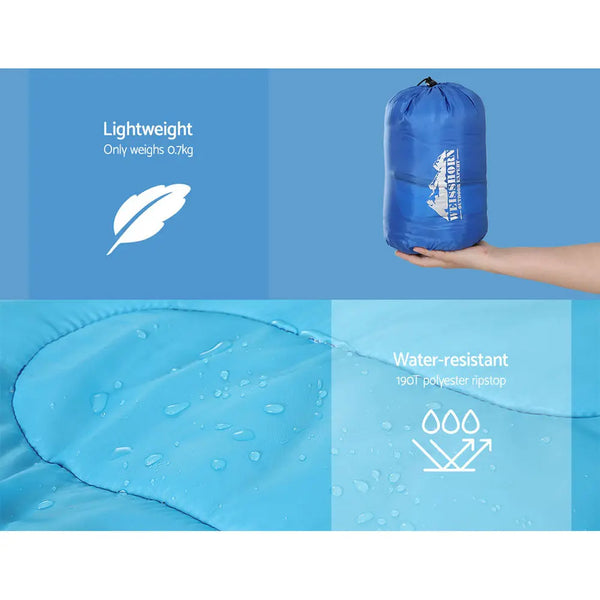 Weisshorn Sleeping Bag 136cm Kids Camping Hiking Winter Blue Deals499