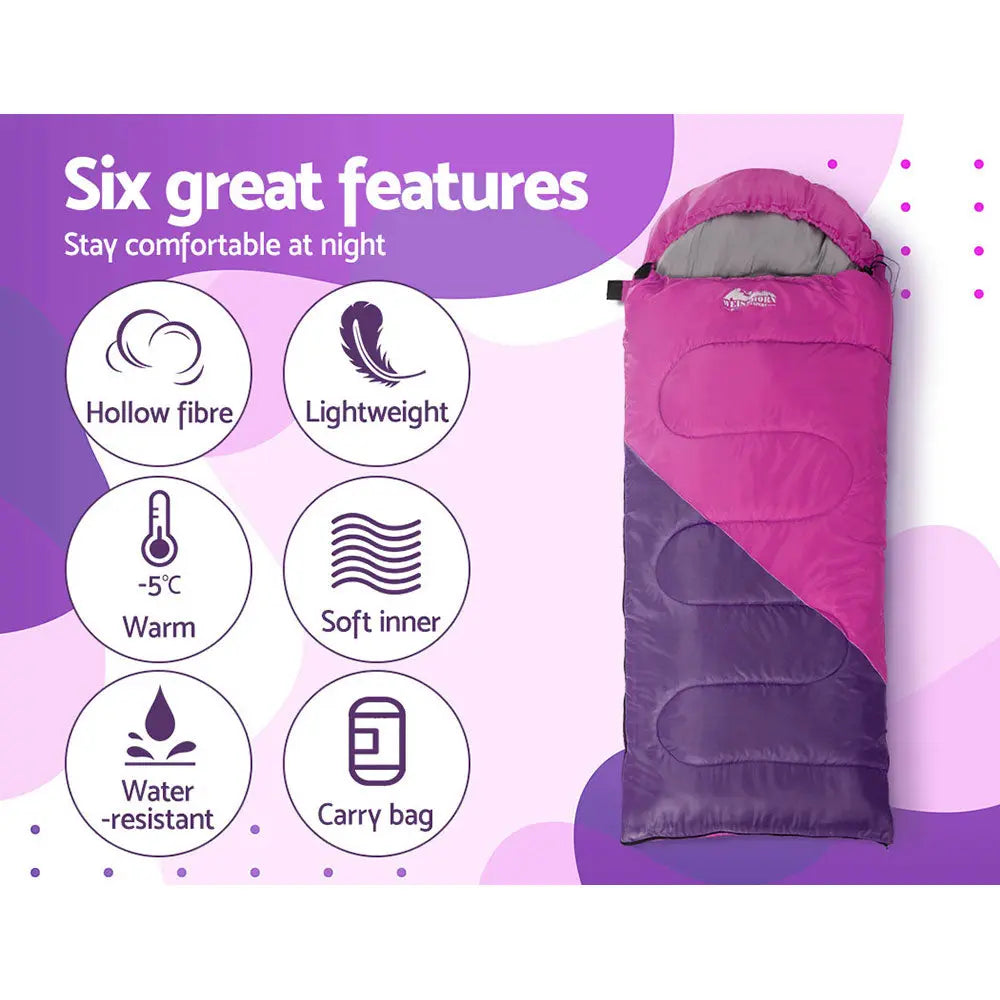 Weisshorn Sleeping Bag 136cm Kids Camping Hiking Winter Pink from Deals499 at Deals499
