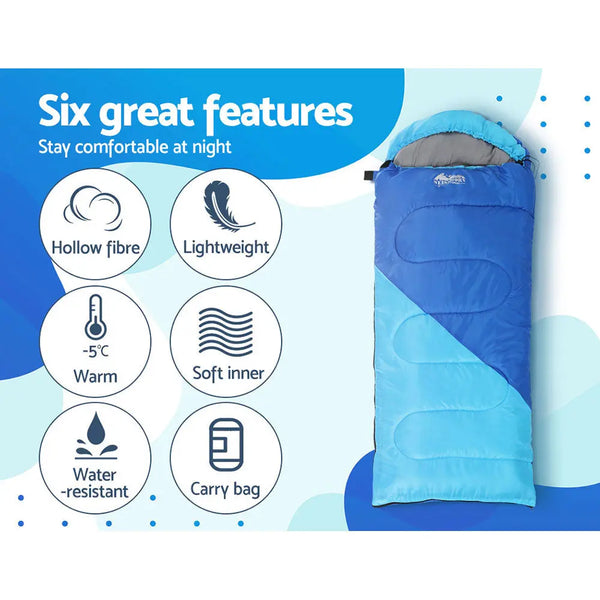 Weisshorn Sleeping Bag Bags Kids 172cm Camping Hiking Thermal Blue Deals499