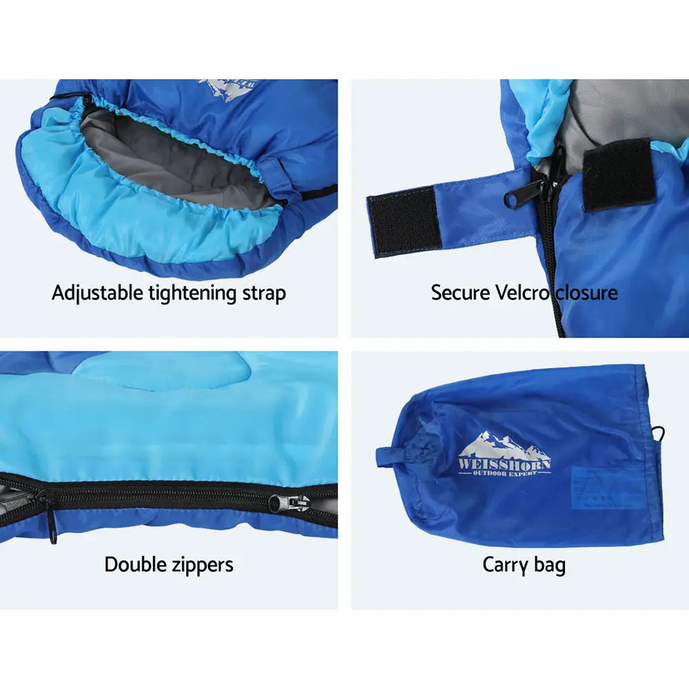 Weisshorn Sleeping Bag Bags Kids 172cm Camping Hiking Thermal Blue Deals499