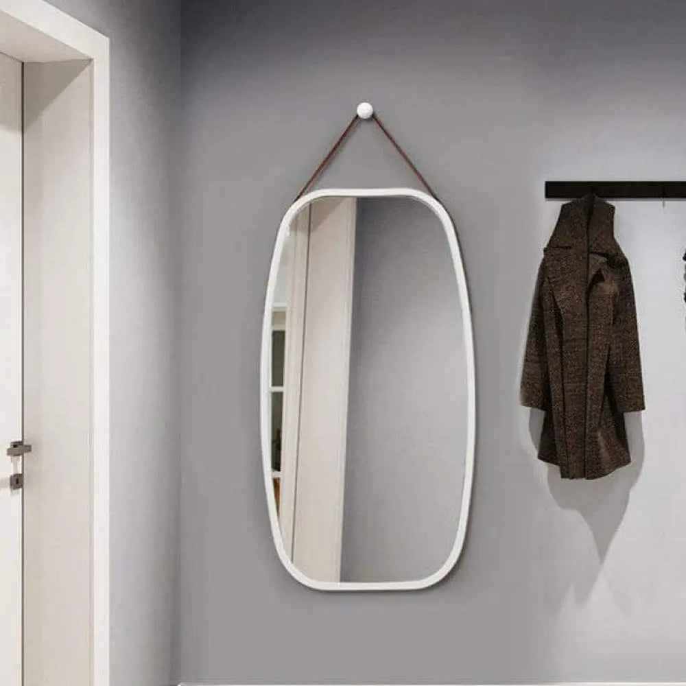White Bathroom Wall Mount Hanging Bamboo Frame Mirror Adjustable Strap Wall Mirror Home Decor Deals499