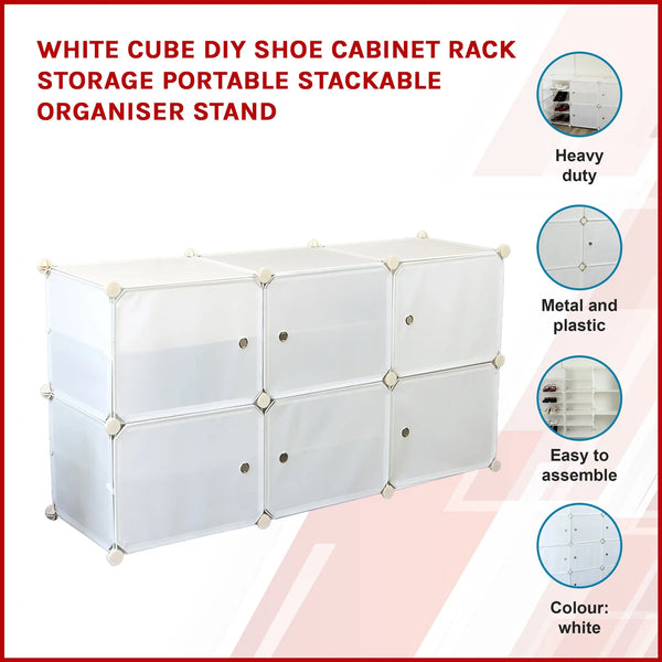 White Cube DIY Shoe Cabinet Rack Storage Portable Stackable Organiser Stand Deals499