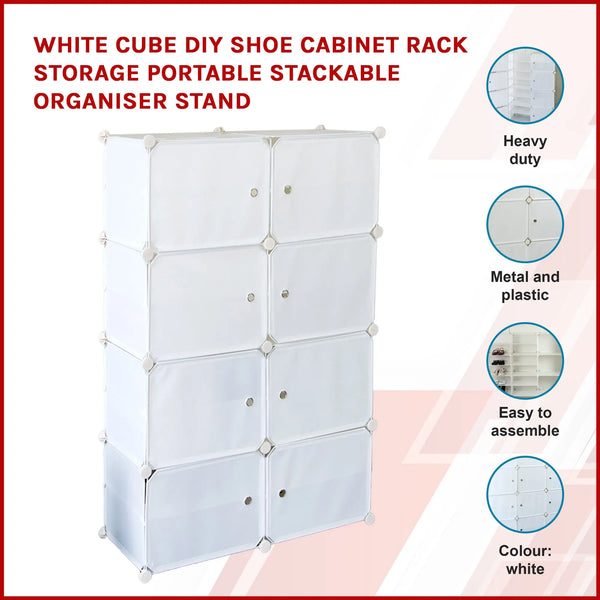 White Cube DIY Shoe Cabinet Rack Storage Portable Stackable Organiser Stand Deals499