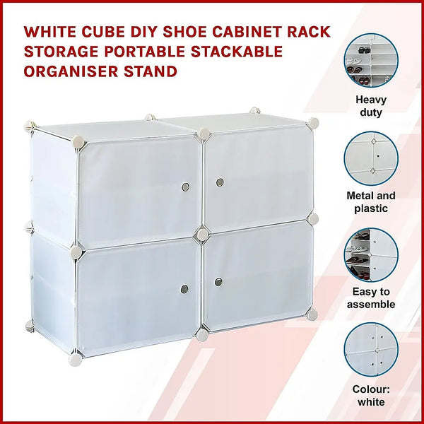 White Cube DIY Shoe Cabinet Rack Storage Portable Stackable Organiser Stand Deals499