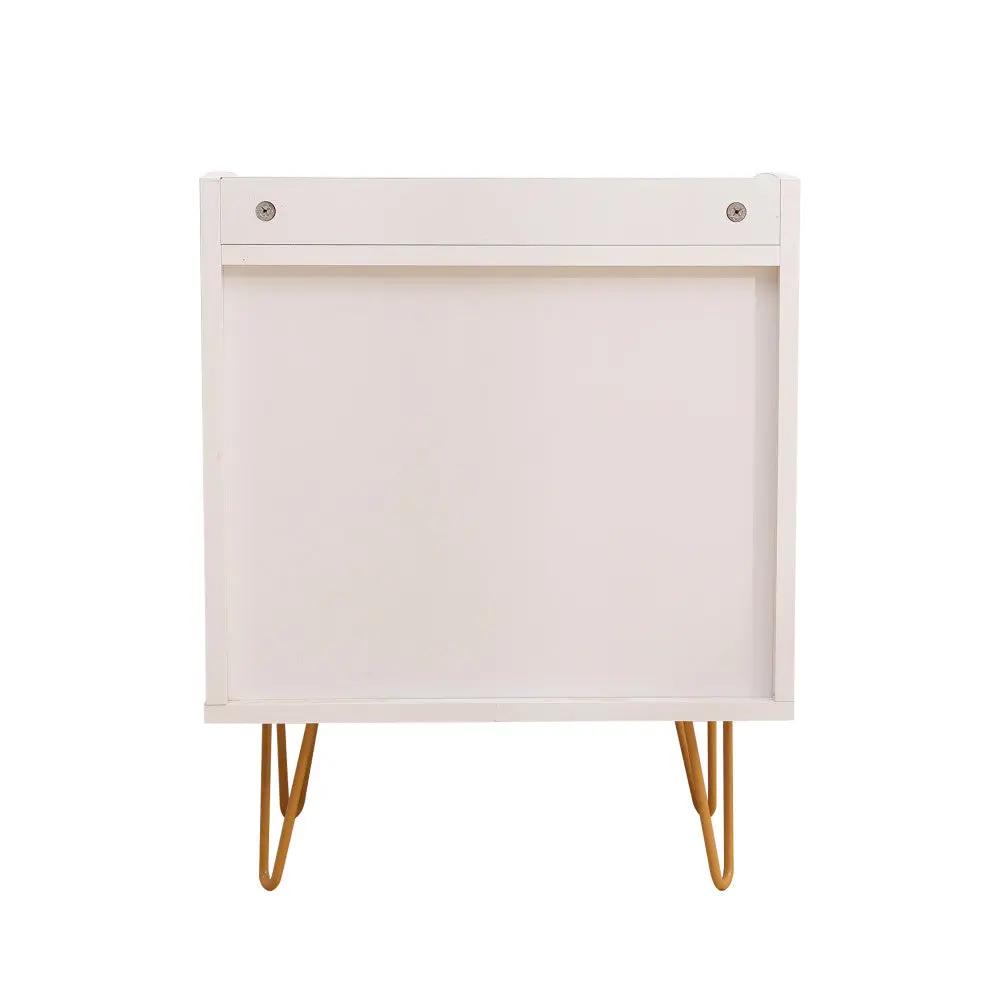 Winston 3 - Drawer Nightstand Bedside Table with Gold Steel Legs Tray Top White Deals499