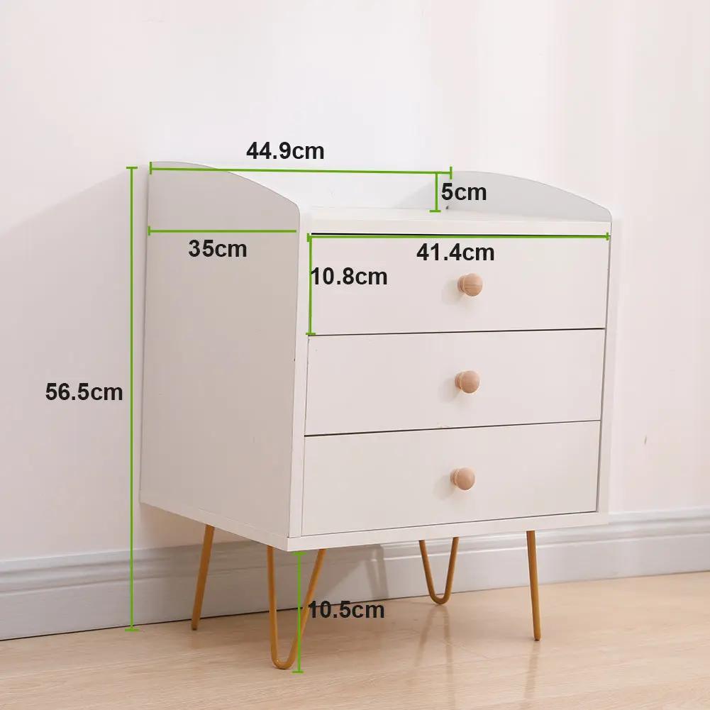 Winston 3 - Drawer Nightstand Bedside Table with Gold Steel Legs Tray Top White Deals499