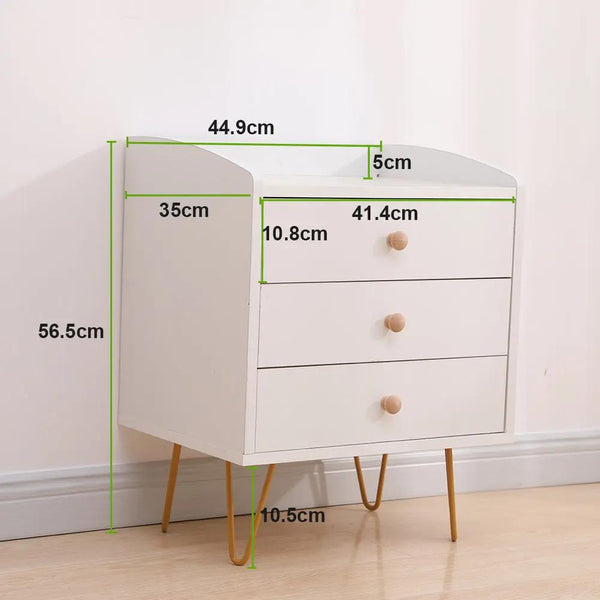 Winston 3 - Drawer Nightstand Bedside Table with Gold Steel Legs Tray Top White Deals499