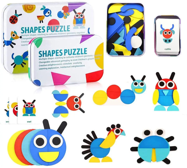 Wooden Pattern Blocks Animals Jigsaw Puzzle for Kids Sorting and Stacking Games Preschool Educational Montessori (Age 2 to 5 Year Old) Deals499