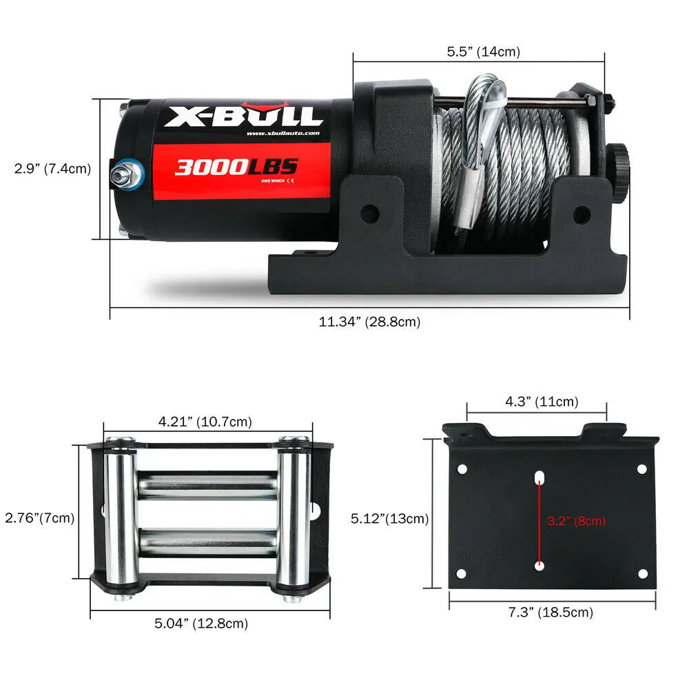 X-BULL Electric Winch 3000lbs/1360kg Wireless 12V Steel Cable ATV 4WD BOAT 4X4 Deals499
