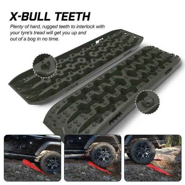 X-BULL Recovery tracks kit Boards 4WD strap mounting 4x4 Sand Snow Car qrange GEN3.0 6pcs OLIVE Deals499