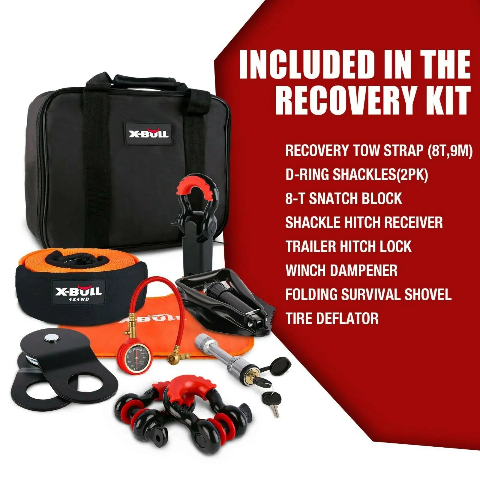 X-BULL Winch Recovery Kit Recovery tracks /Snatch Strap Off Road 4WD orange Deals499