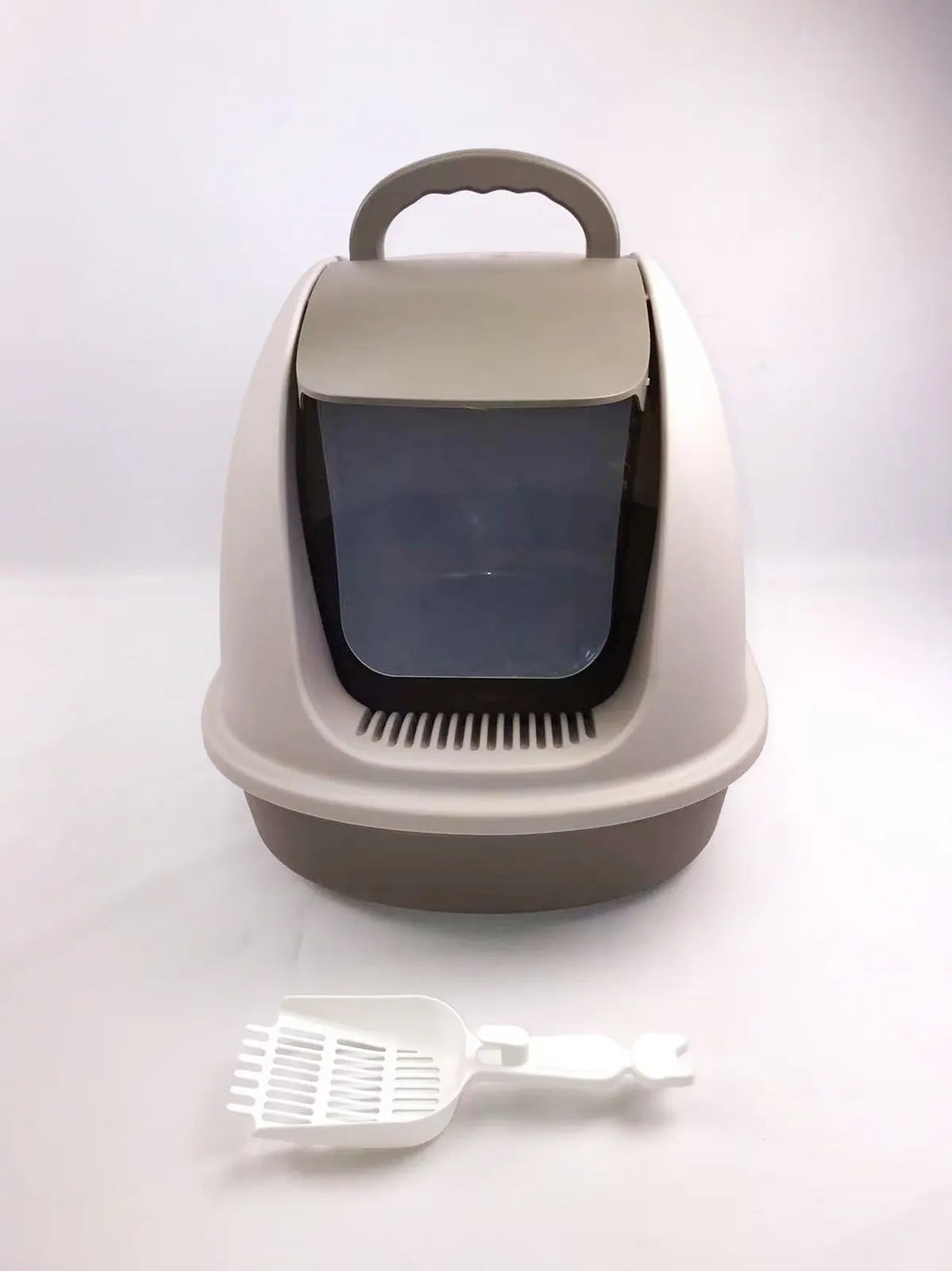 XL Portable Hooded Cat Toilet Litter Box Tray House w Charcoal Filter and Scoop Brown Deals499