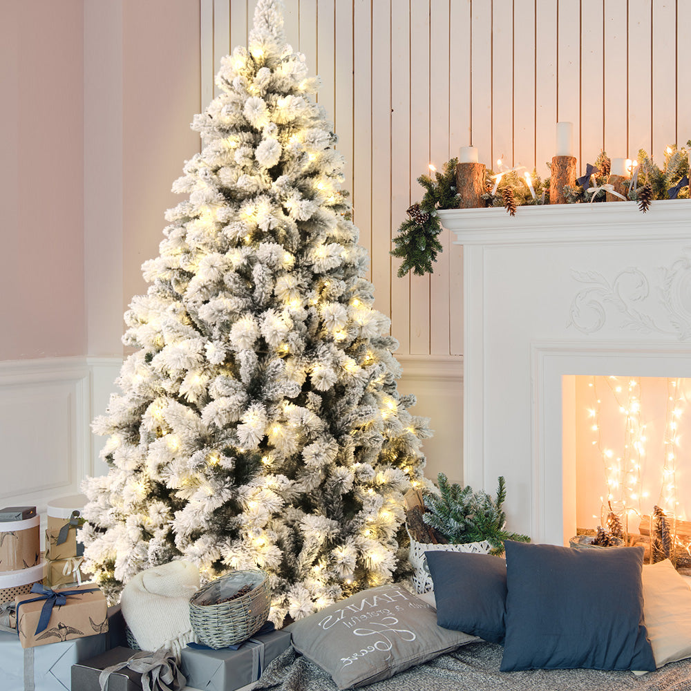 Jingle Jollys Snowy Christmas Tree 1.8M 6FT LED Lights Xmas Decorations Warm White Deals499