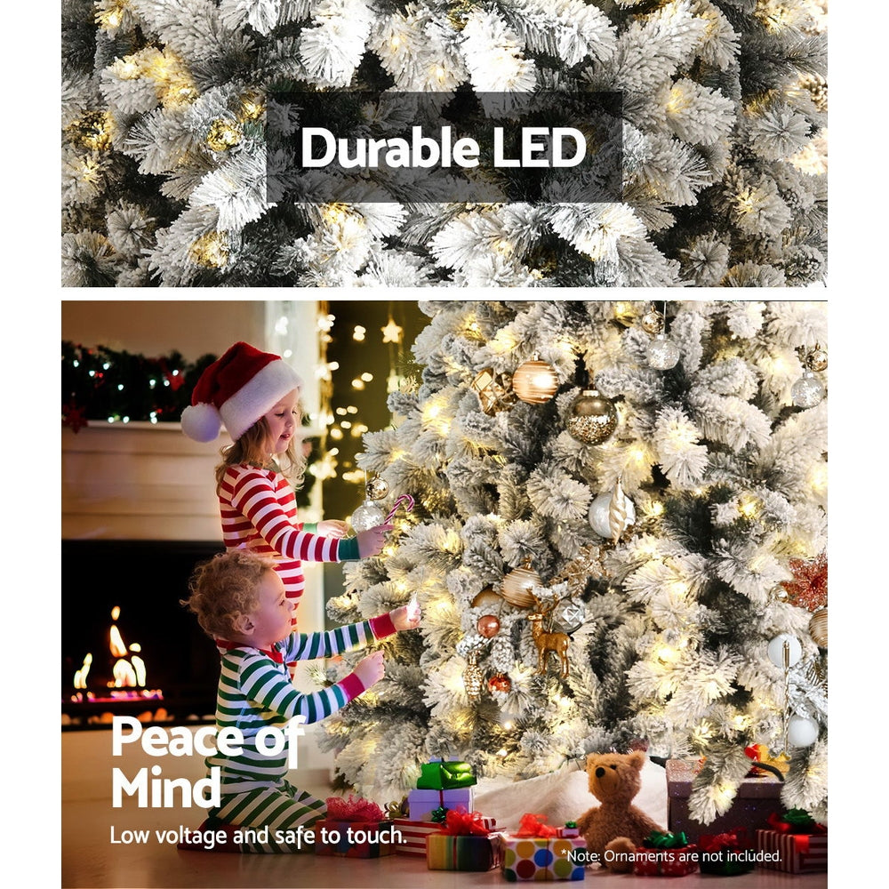 Jingle Jollys Snowy Christmas Tree 2.1M 7FT LED Lights Xmas Decorations Warm White Deals499