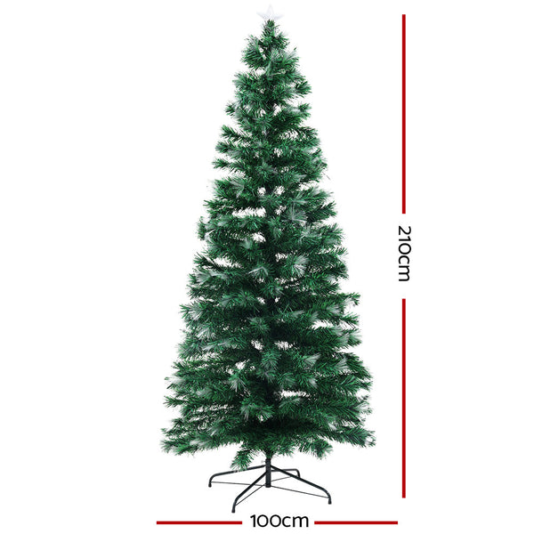 Jingle Jollys Christmas Tree 2.1M 7FT LED Xmas Multi Colour Lights Optic Fibre Deals499