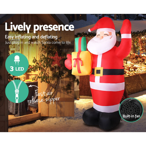 Jingle Jollys 2.4M Christmas Inflatables Santa Xmas Light Decor LED Airpower Deals499