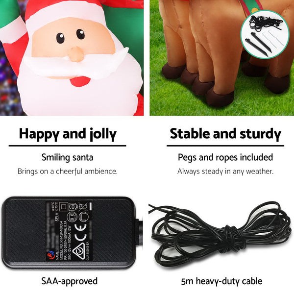 Jingle Jollys 2.2M Christmas Inflatable Santa Sleigh Ride Reindeer Deer Decor Deals499