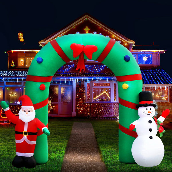 Jingle Jollys 2.8M Christmas Inflatable Giant Arch Way Santa Snowman Light Decor Deals499