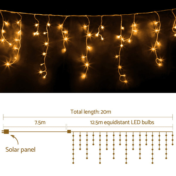 Jingle Jollys 500 LED Solar Powered Christmas Icicle Lights 20M Outdoor Fairy String Party Warm White Deals499
