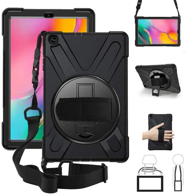 XTREME Black Case for Samsung Galaxy Tab A7 - Shockproof, Dustproof, 360 Rotatable Hand Strap, 3 Layers Heavy Duty Protection XTREME
