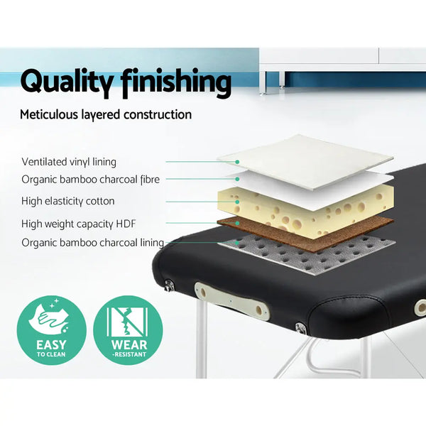 Zenses 2 Fold Portable Aluminium Massage Table Massage Bed Beauty Therapy Black 55cm Deals499