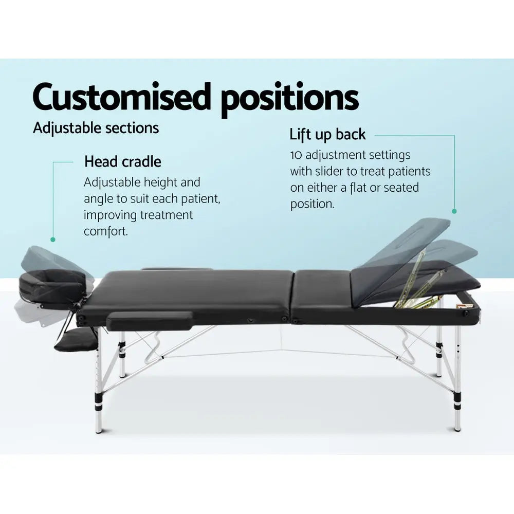 Zenses 3 Fold Portable Aluminium Massage Table - Black Deals499