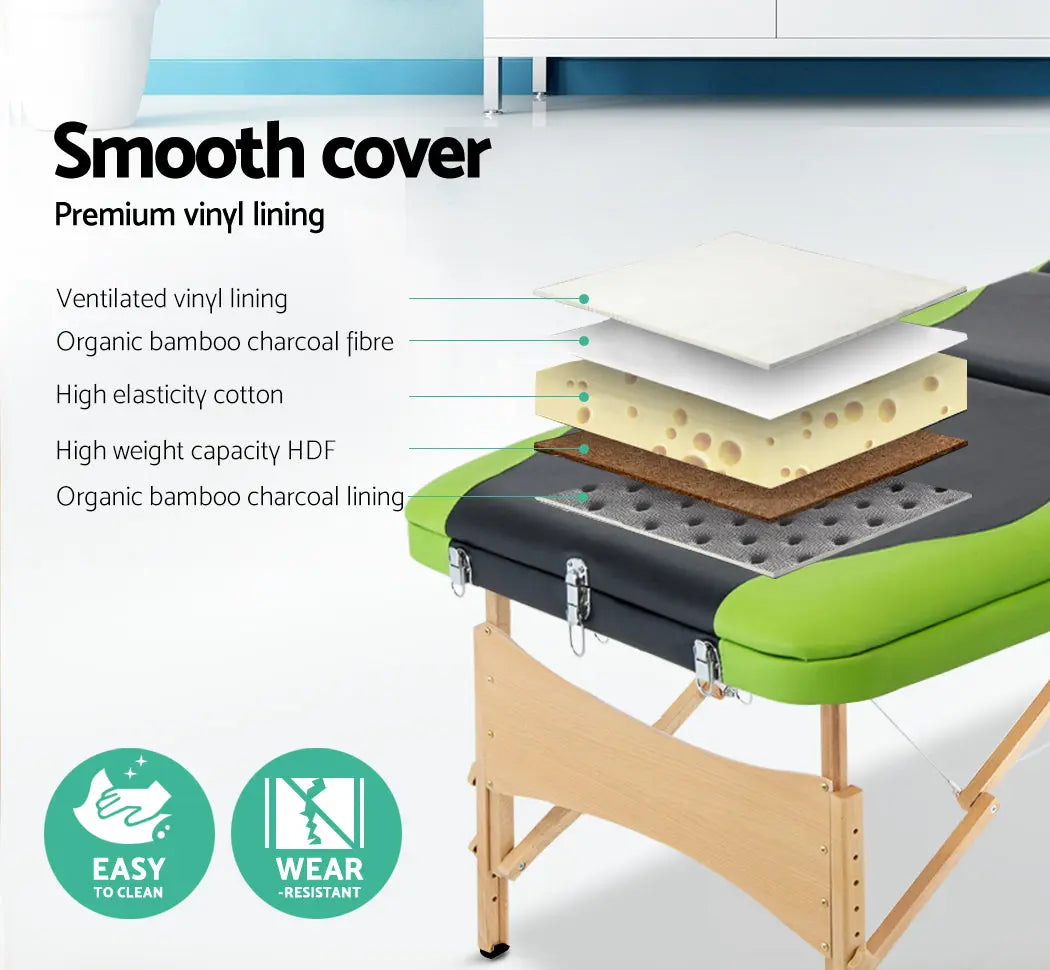 Zenses 3 Fold Portable Wood Massage Table - Black & Lime Deals499