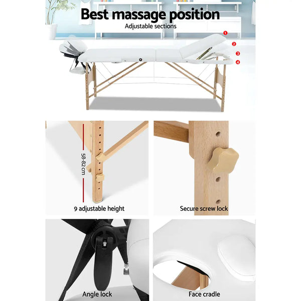 Zenses 3 Fold Portable Wood Massage Table - White Deals499