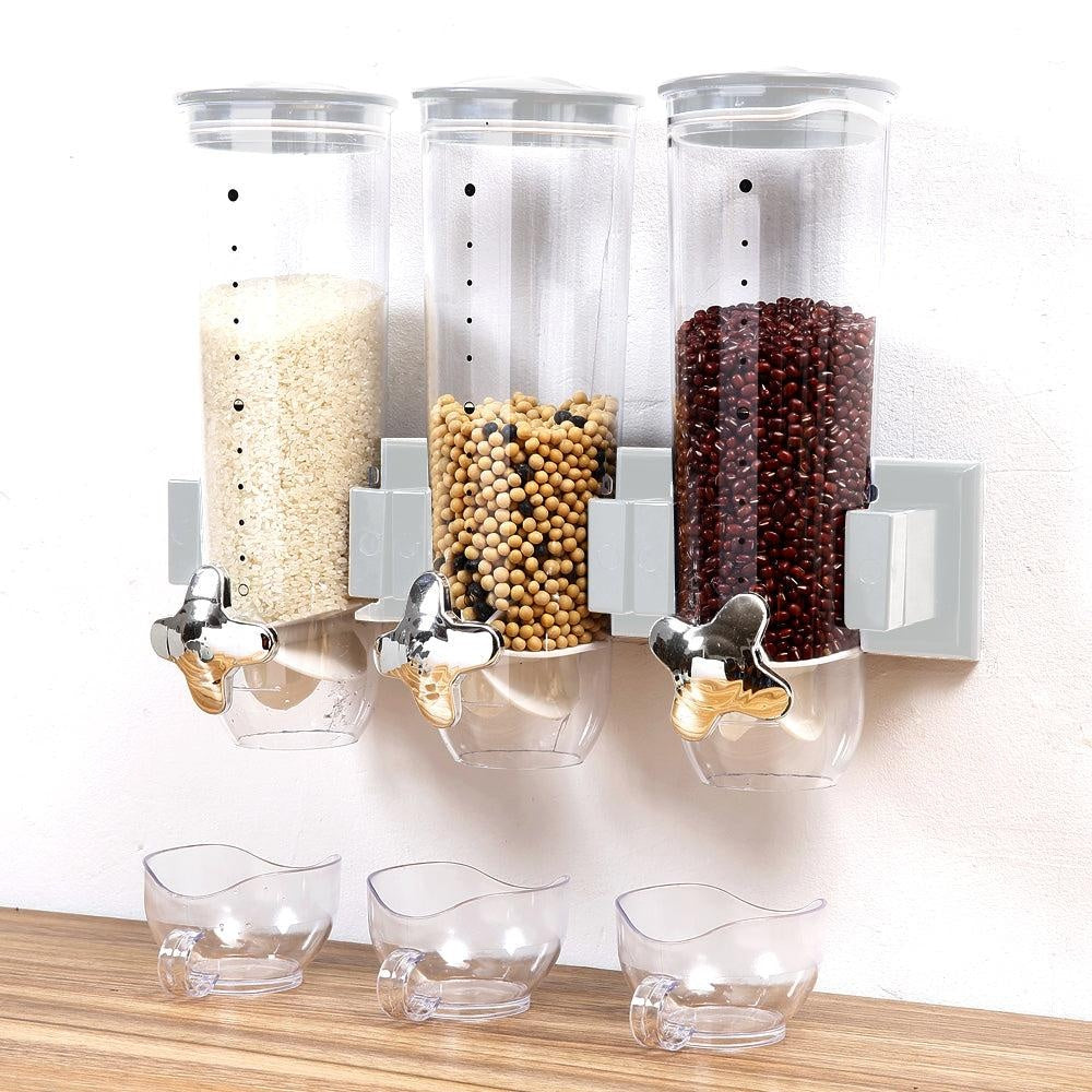 Wall Mounted Triple Cereal Dispenser Dry Food Storage Container Dispense Machine Deals499