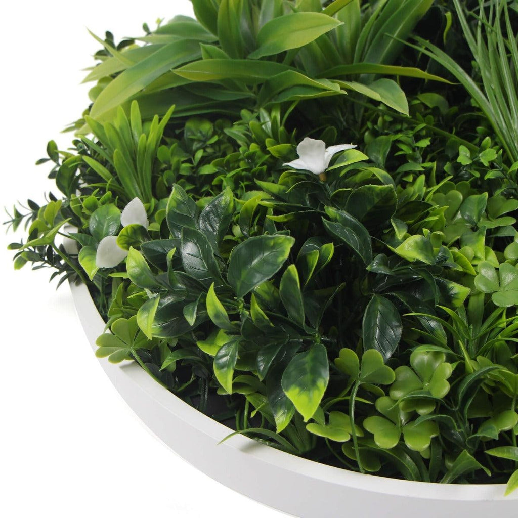 Flowering White Artificial Green Wall Disc UV Resistant 50cm (White Frame) Deals499