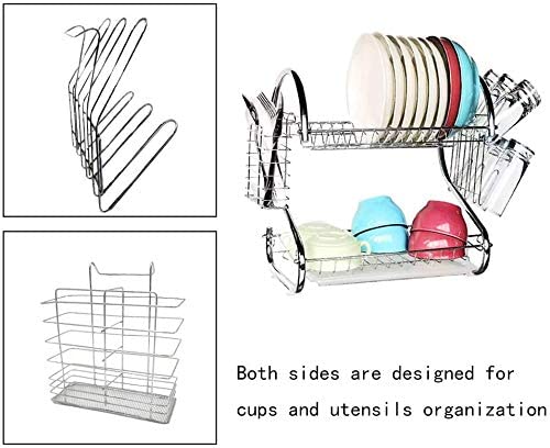 CARLA HOME 2 Tier Dish Rack with Drain Board for Kitchen Counter and Plated Chrome Dish Dryer Silver 42 x 25,5 x 38 cm Deals499