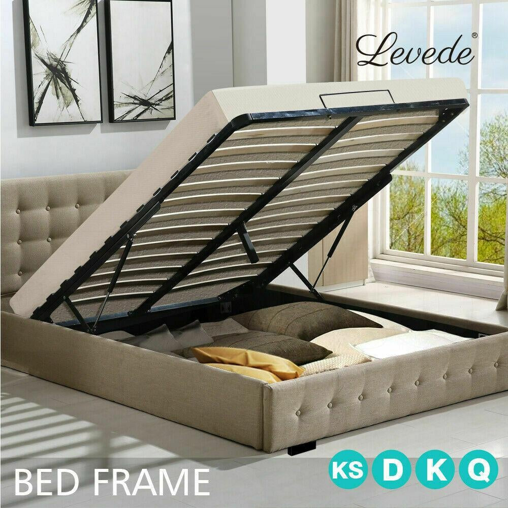 Levede Bed Frame Base With Gas Lift Double Size Platform Fabric Deals499
