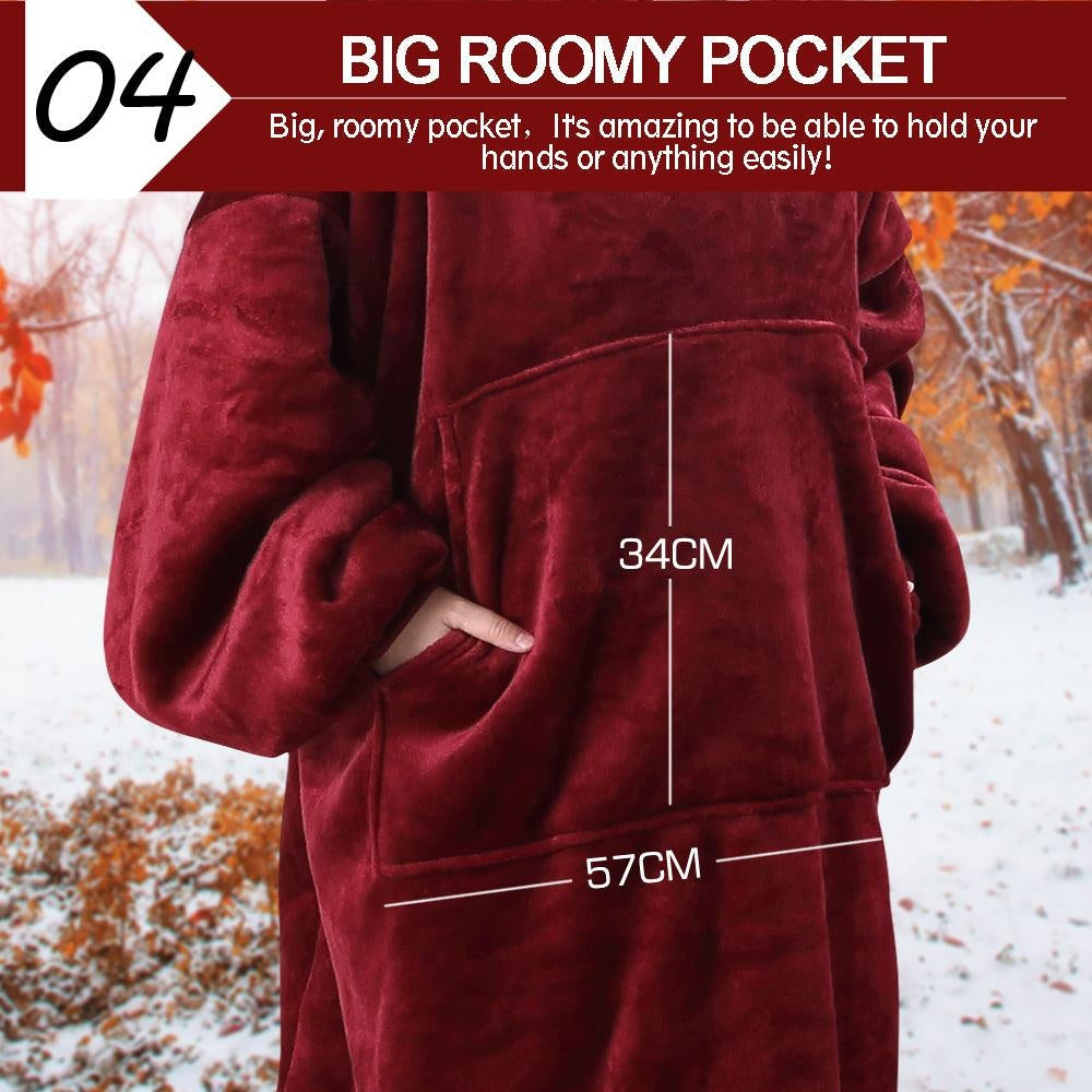 2 Pcs DreamZ Plush Fleece Sherpa Hoodie Sweatshirt Huggle Blanket Pajamas Red DreamZ