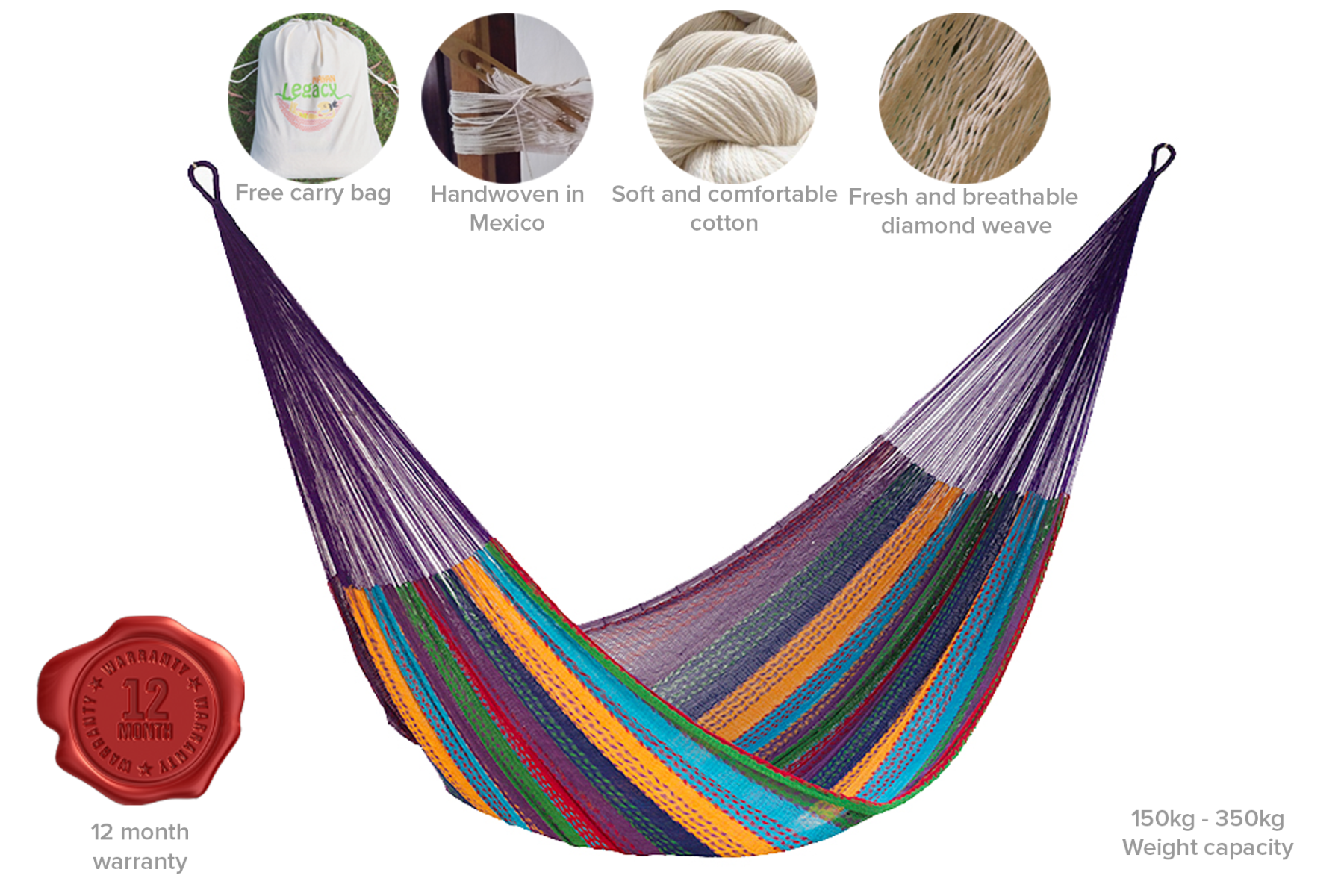 Mayan Legacy Queen Size Cotton Mexican Hammock in Colorina Colour Deals499