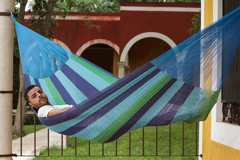 Mayan Legacy Queen Size Cotton Mexican Hammock in Oceanica Colour Deals499