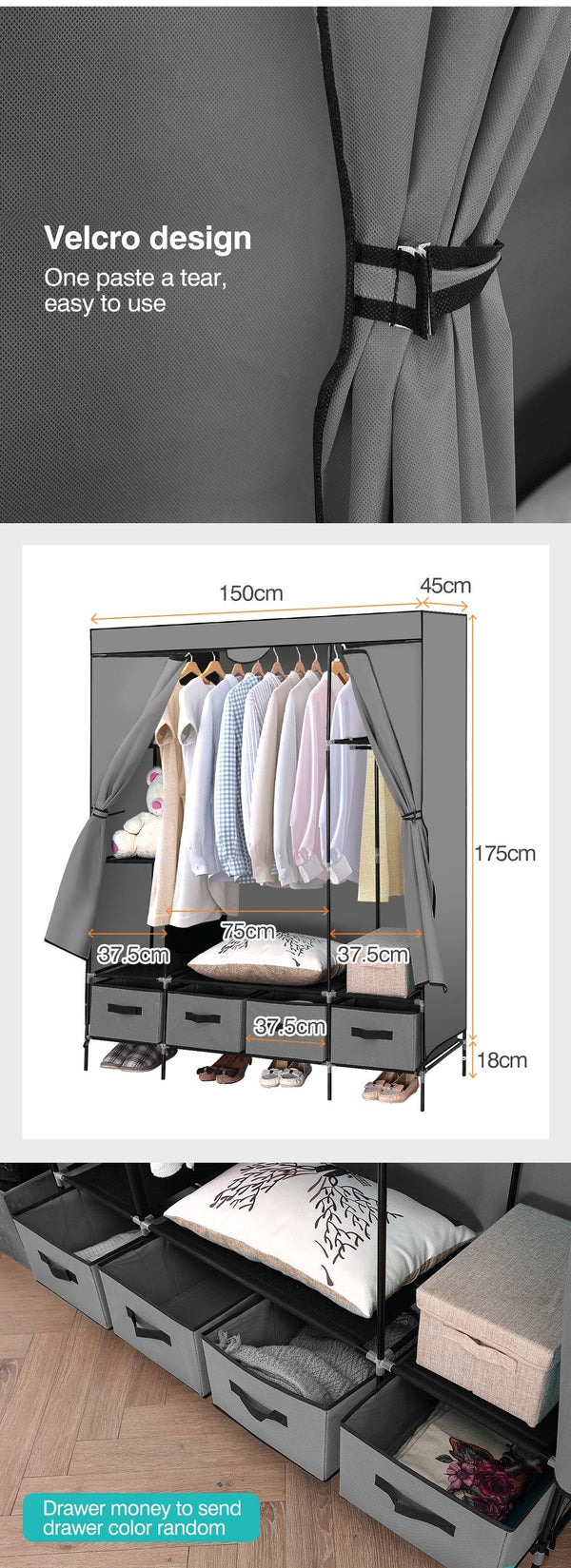 Levede Portable Wardrobe 4 Drawers Large Storage Cabinet Organiser Shelf Rack Deals499