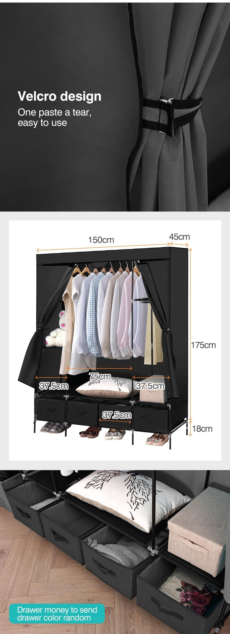 Levede Portable Wardrobe 4 Drawers Storage Cabinet Organiser With Shelves Deals499
