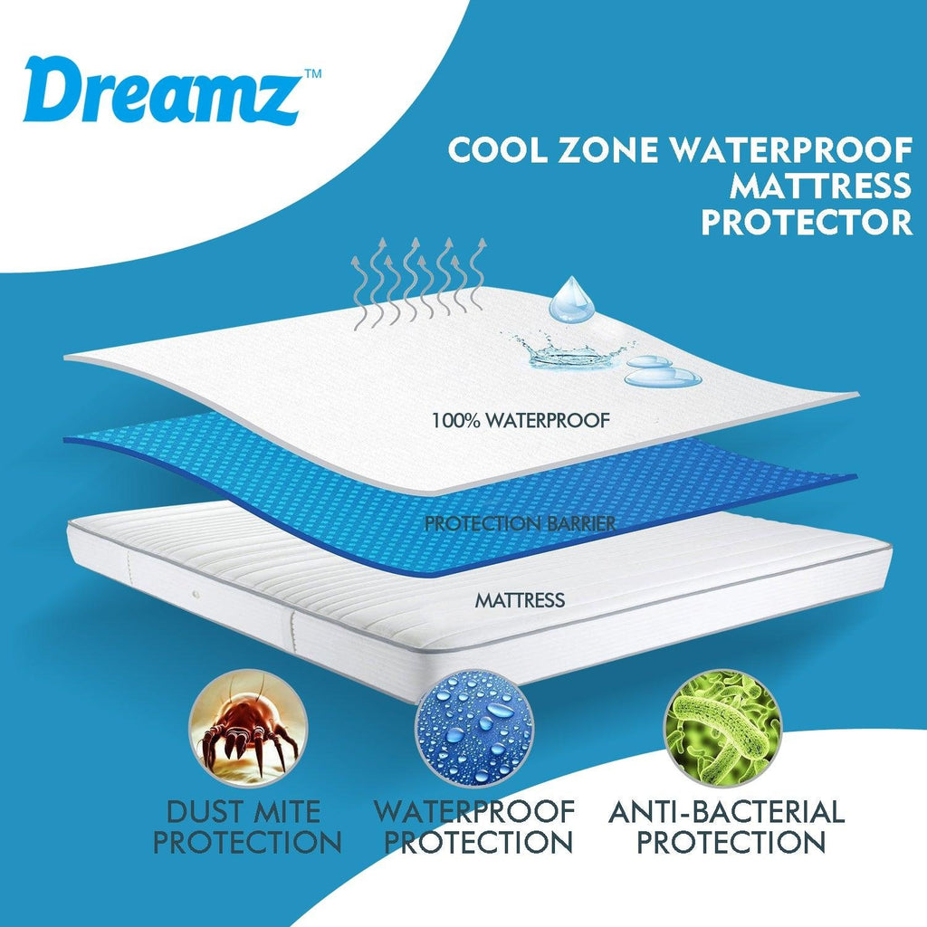 DreamZ Mattress Protector Topper Polyester Cool Cover Waterproof King Single Deals499