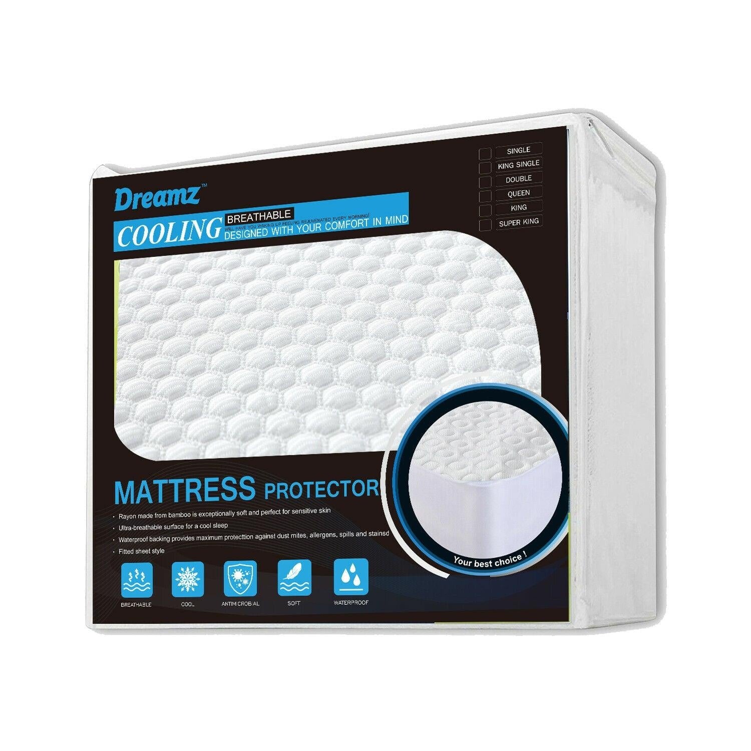 DreamZ Mattress Protector Topper Polyester Cool Fitted Cover Waterproof Double Deals499