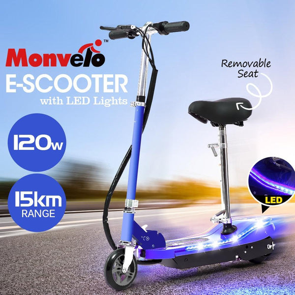 Monvelo Folding Electric Scooter LED Portable Commuter Adults Kids e-Bike Blue Deals499