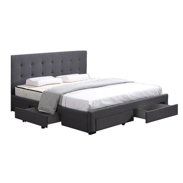 Levede Bed Frame Base With Storage Drawer Mattress Wooden Fabric Double Dark Grey Deals499