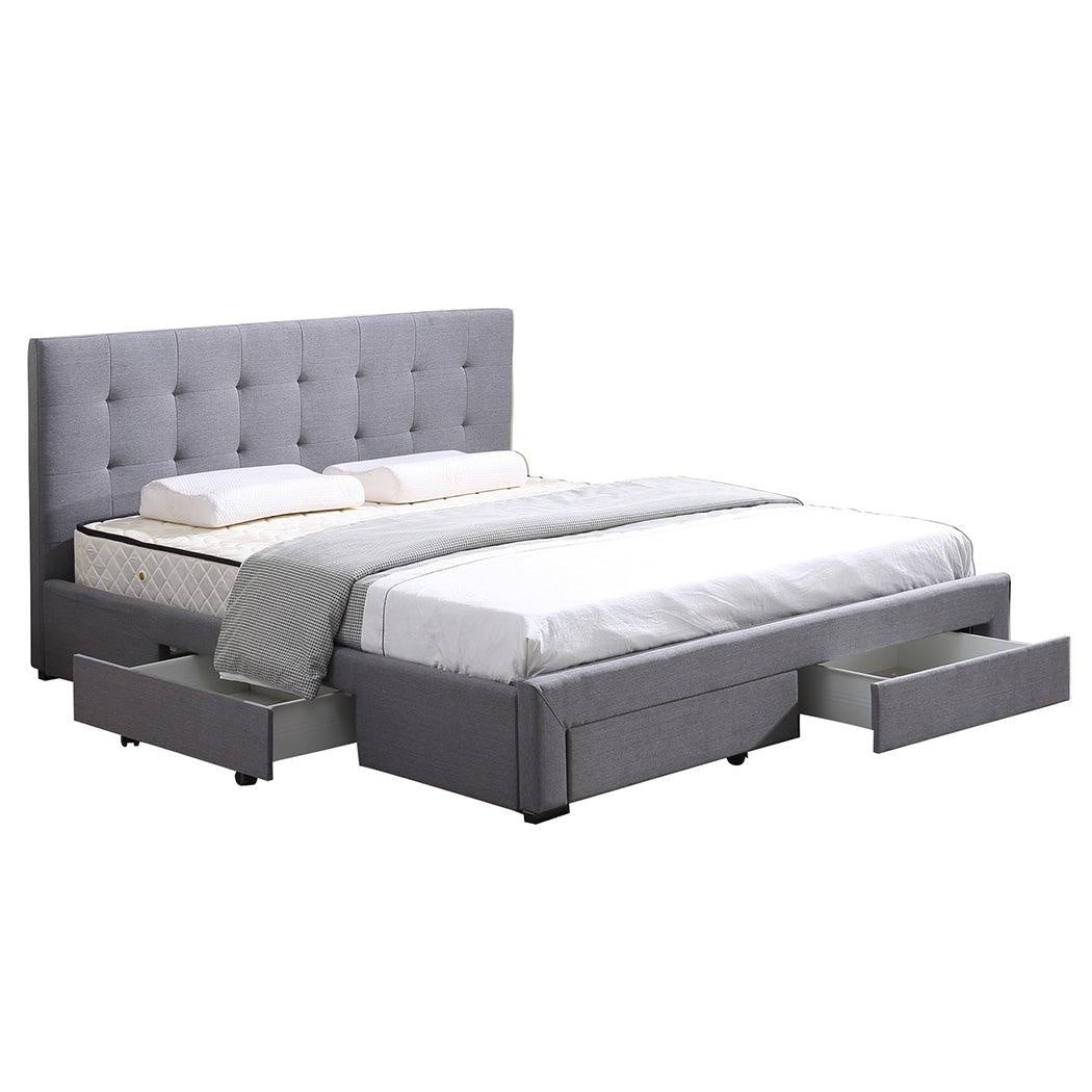 Levede Bed Frame Base With Storage Drawer Mattress Wooden Fabric Double Grey Deals499