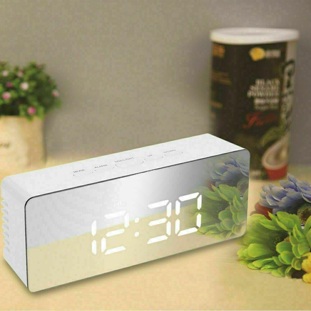 Digital LED Mirror Alarm Clock Temperature LED Light Table Time Bedside Clock AU Deals499