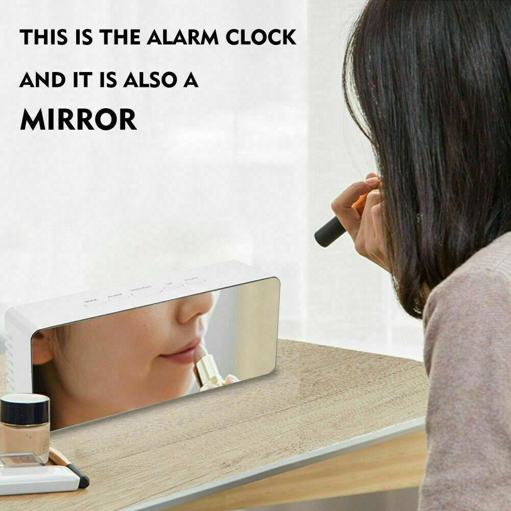 Digital LED Mirror Alarm Clock Temperature LED Light Table Time Bedside Clock AU Deals499