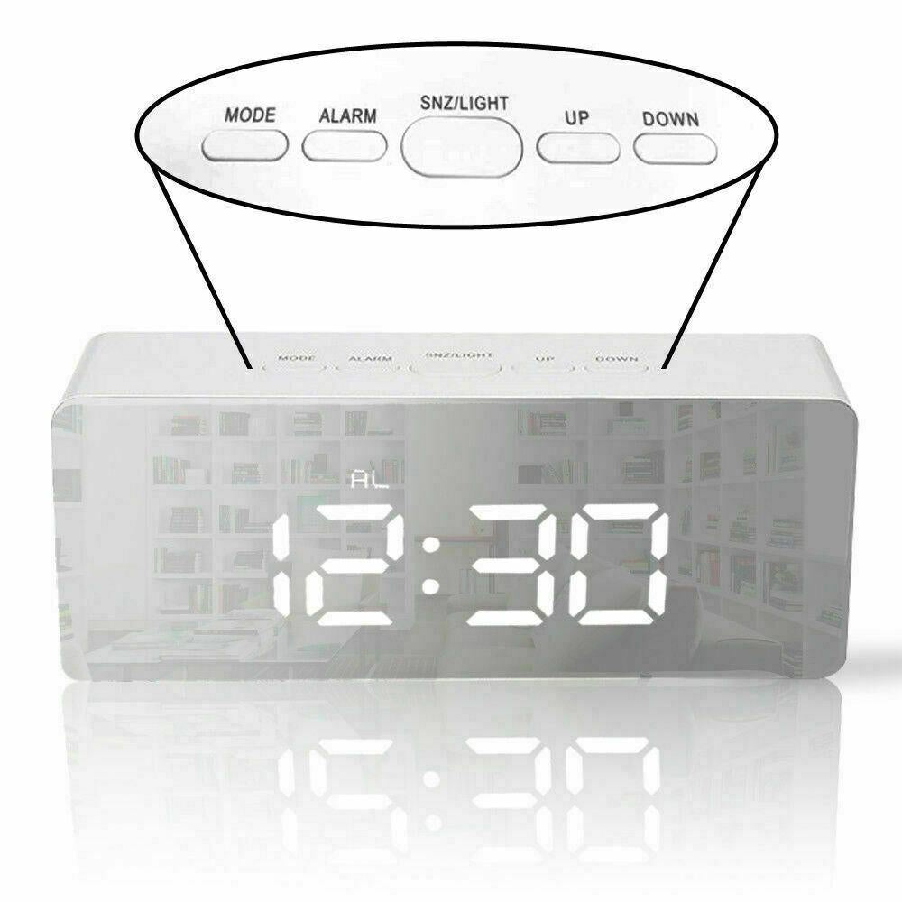 Digital LED Mirror Alarm Clock Temperature LED Light Table Time Bedside Clock AU Deals499