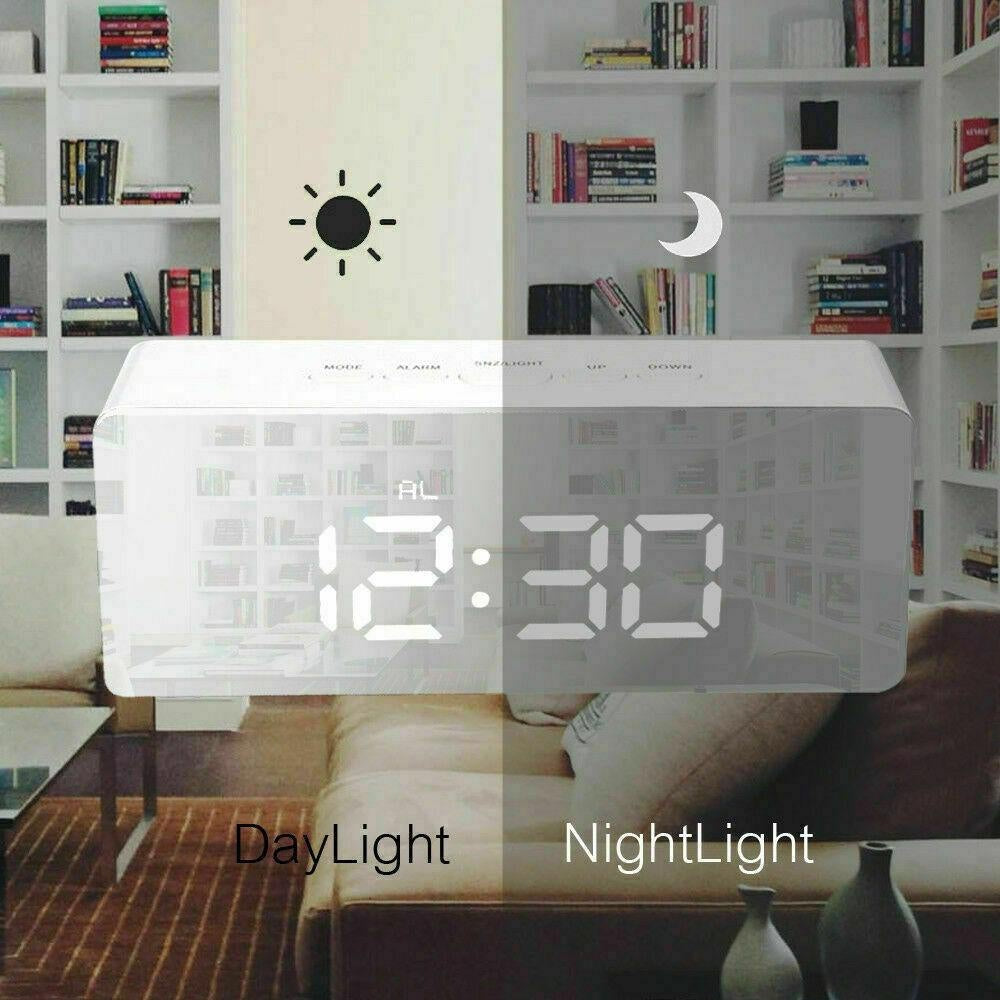 Digital LED Mirror Alarm Clock Temperature LED Light Table Time Bedside Clock AU Deals499