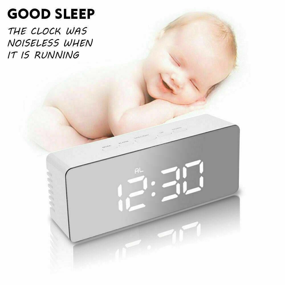 Digital LED Mirror Alarm Clock Temperature LED Light Table Time Bedside Clock AU Deals499